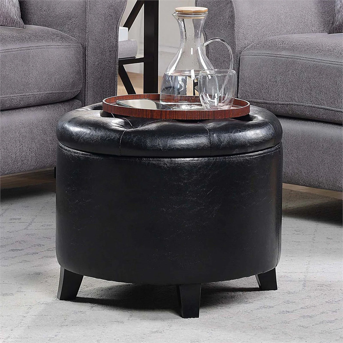 Black Round Storage Ottoman H2309