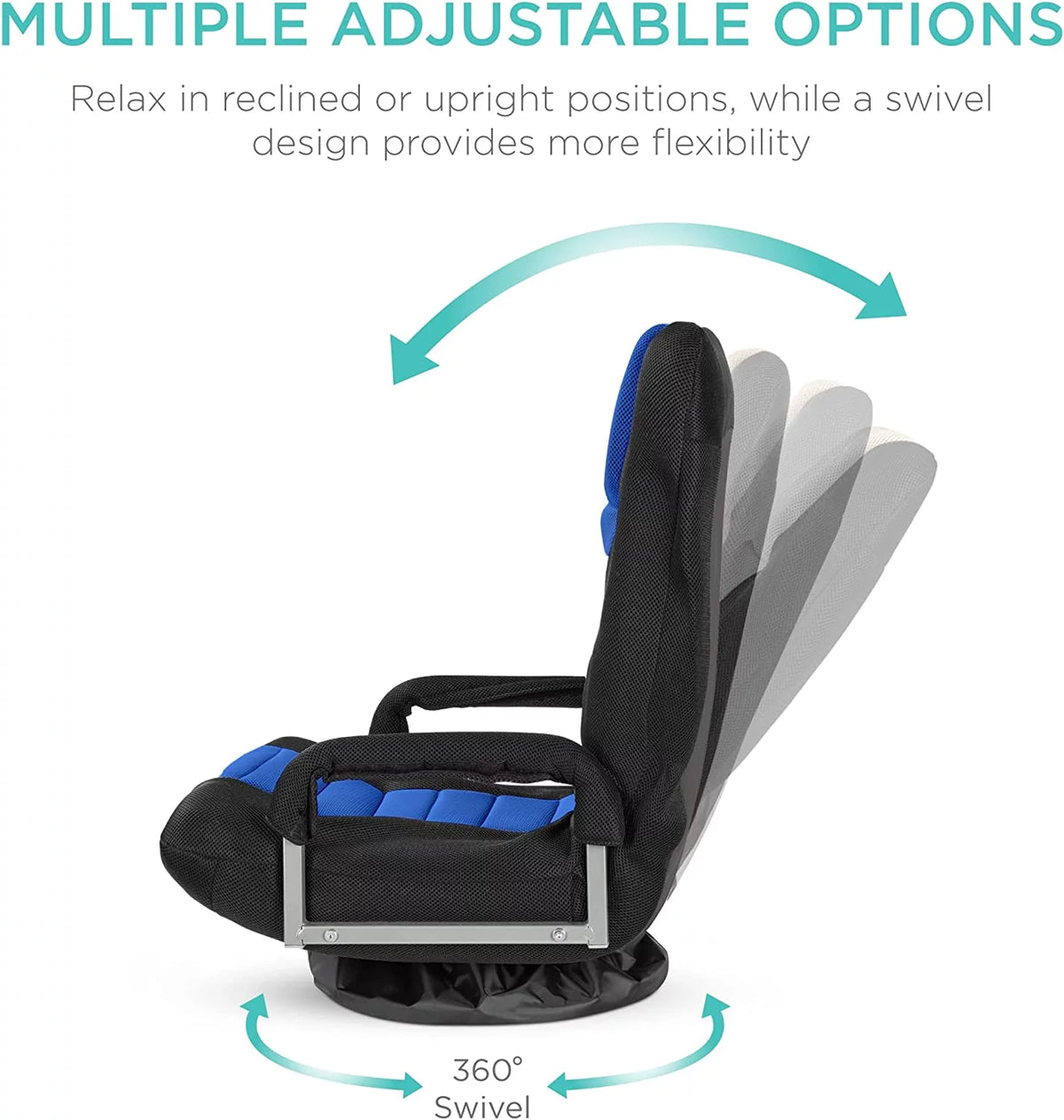 Swivel Gaming Chair with Lumbar Support, Armrest Handles, Adjustable Foldable Backrest - Black/Blue C317095