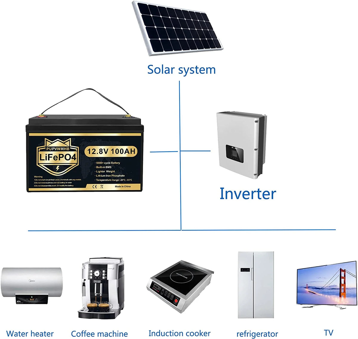 LiFePO4 Battery 12V 100Ah Lithium Iron Phosphate Battery with Built-in BMS F2305
