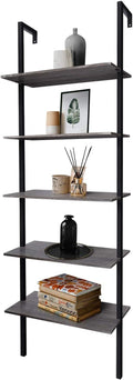 5-Shelf Modern Bookcase Wall Mount 72 Ladder Bookshelf Metal Frame Open Shelves E550
