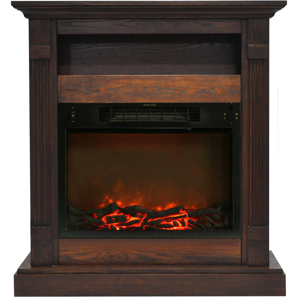 Walnut Electric Fireplace Mantel with Log Insert W8269