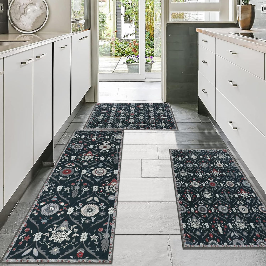 Non Slip Kitchen Rug Sets of 3 Low Pile Floor Carpet Sets C673