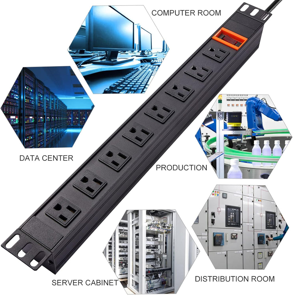 Black 1U Rack Mount PDU, 8 Outlets, 15A/125V, 6ft Cord, Pack of 2 Q6680