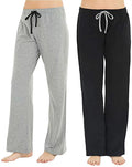 2 Pack Pajama Pants, Soft Lightweight Sleep Pj Bottoms, Black/Light Grey Mel, L R4880