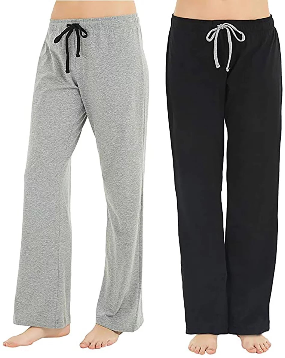 2 Pack Pajama Pants, Soft Lightweight Sleep Pj Bottoms, Black/Light Grey Mel, L R4880