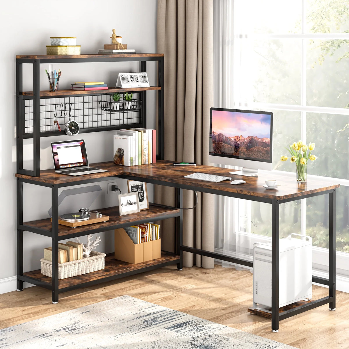 55" Computer Desk with Hutch & Bookshelf (Brown) Z687