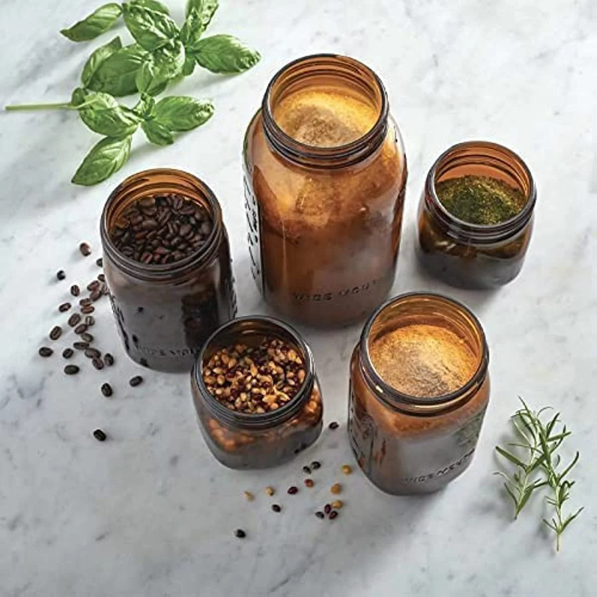4 Pack 32Oz Amber Wide Mouth Glass Mason Jars with Airtight Lids and Bands Z78389