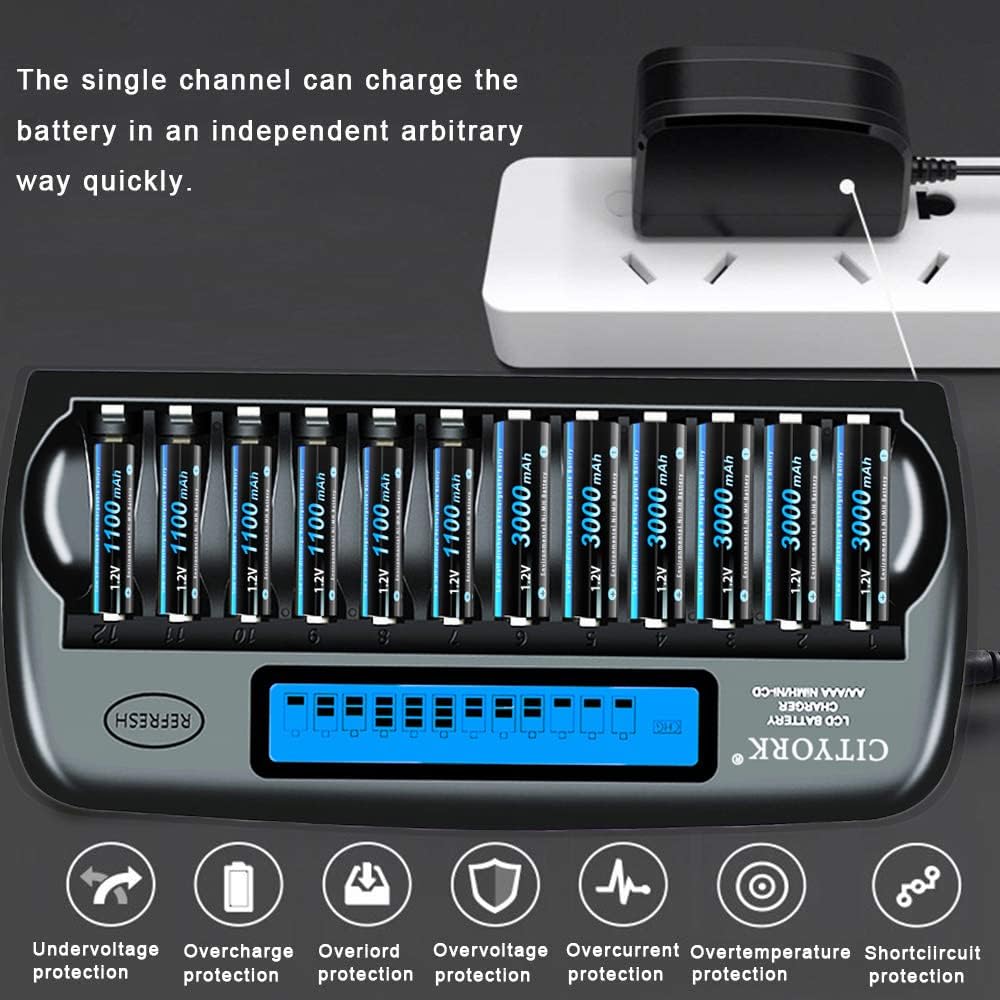12 Slot LCD Smart Rechargeable Battery Charger for AA AAA NiMH NiCD L52452