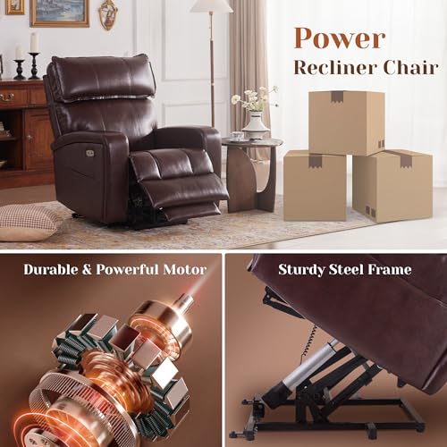 Leather Power Lift Recliner Chair with Heat & Massage W842793