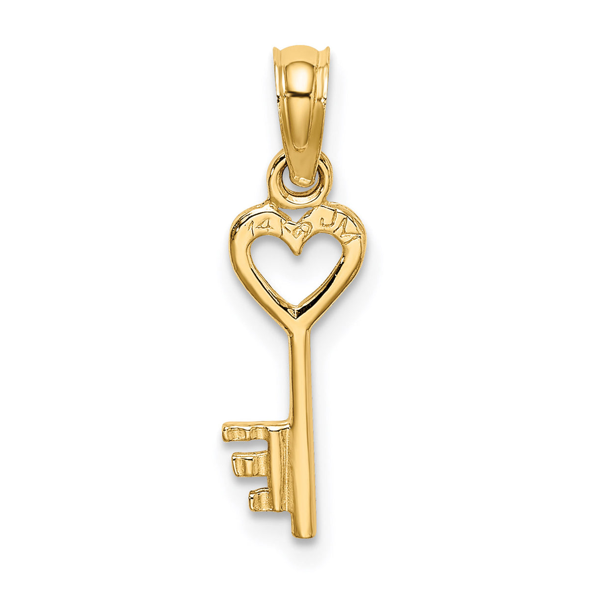 14K Yellow Gold 3D Key With Heart Pendant Charm With 10K Yellow Gold Rope Chain Necklace 20'' K704590