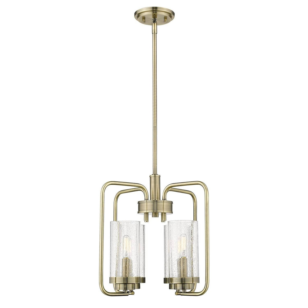 Aged Brass Semi-Flush Fixture with Seeded Glass N34305