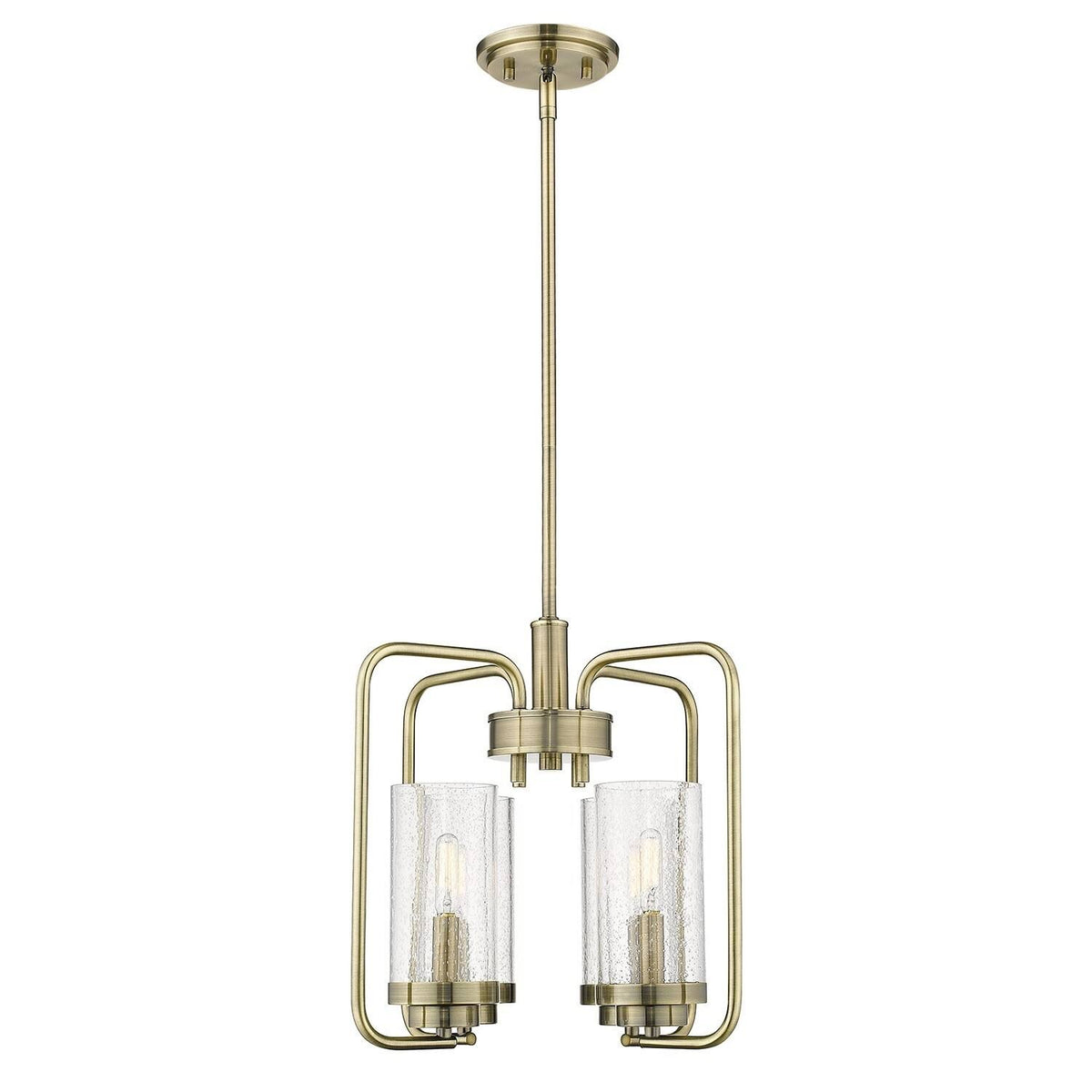 Aged Brass Semi-Flush Fixture with Seeded Glass N34305