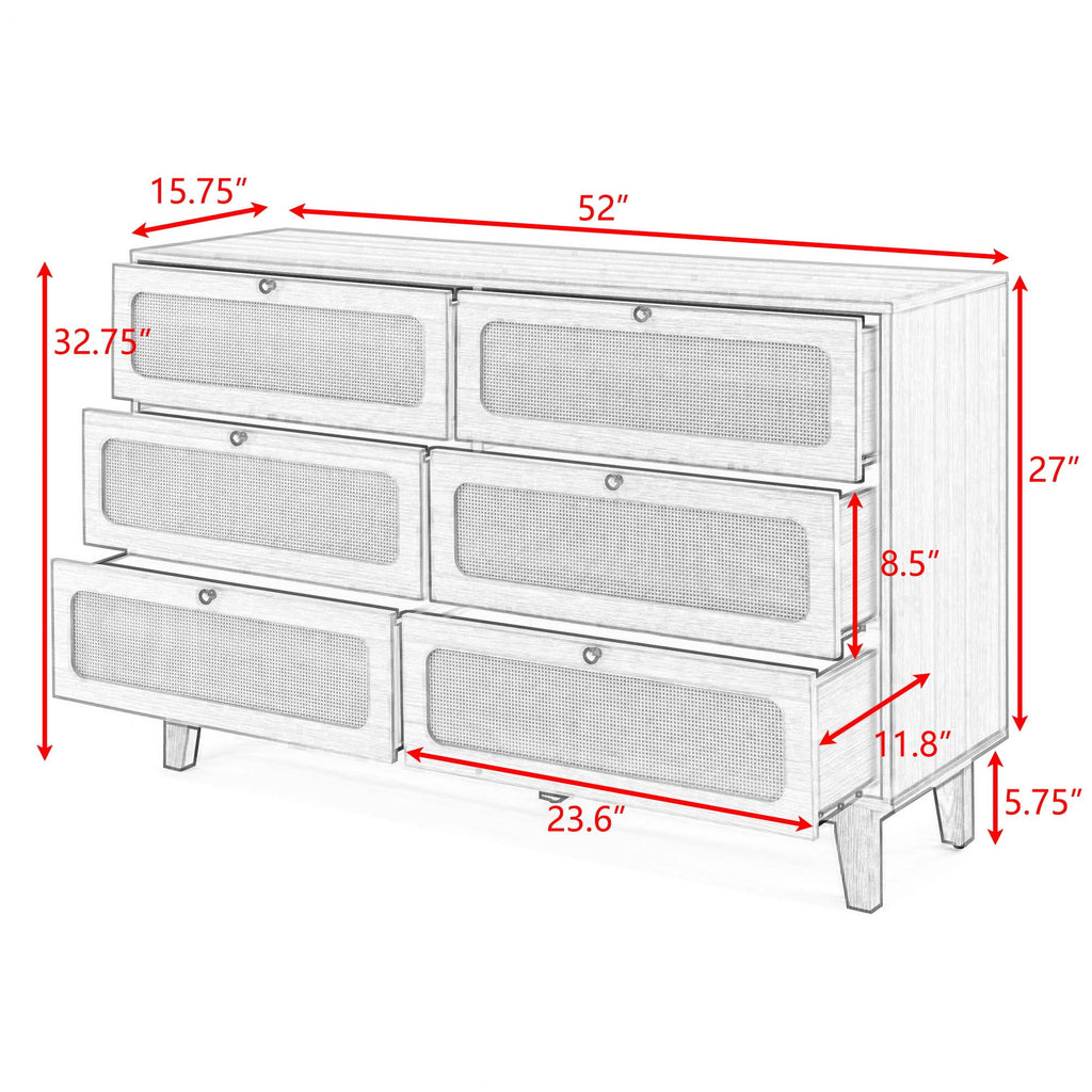 6 Drawer Rattan Dresser V8811