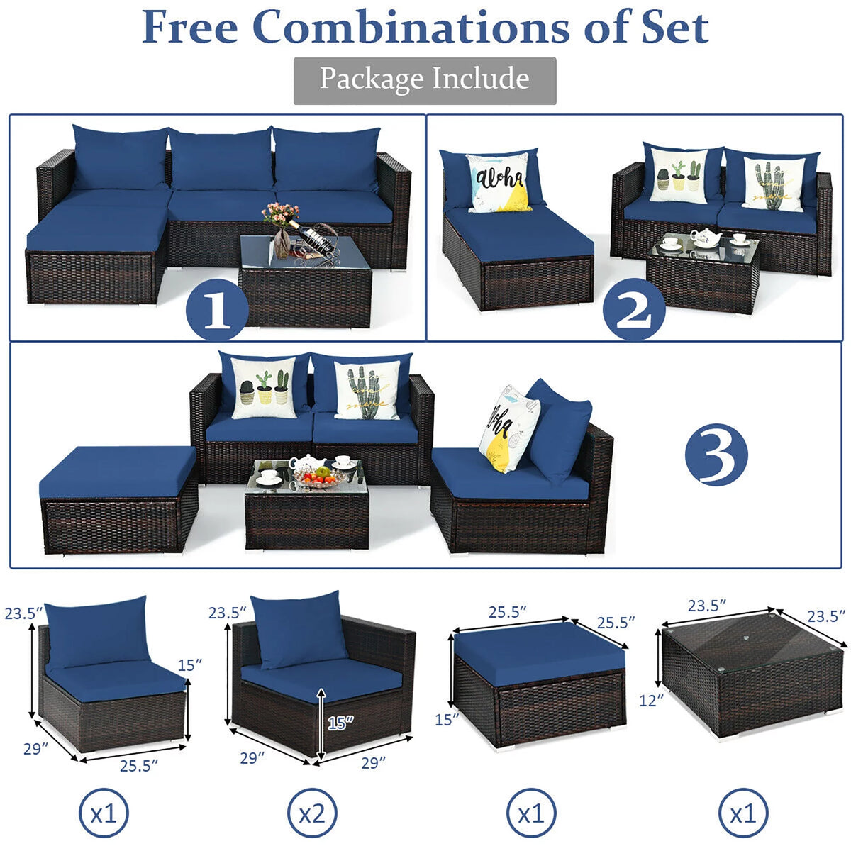 5 Pcs Patio Rattan Furniture Set with Coffee Table R914889
