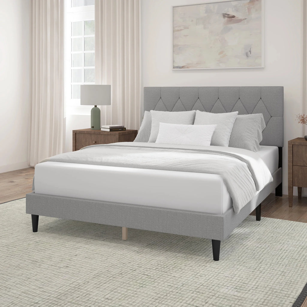 Gray Diamond Tufted Upholstered Queen Platform Bed E525164