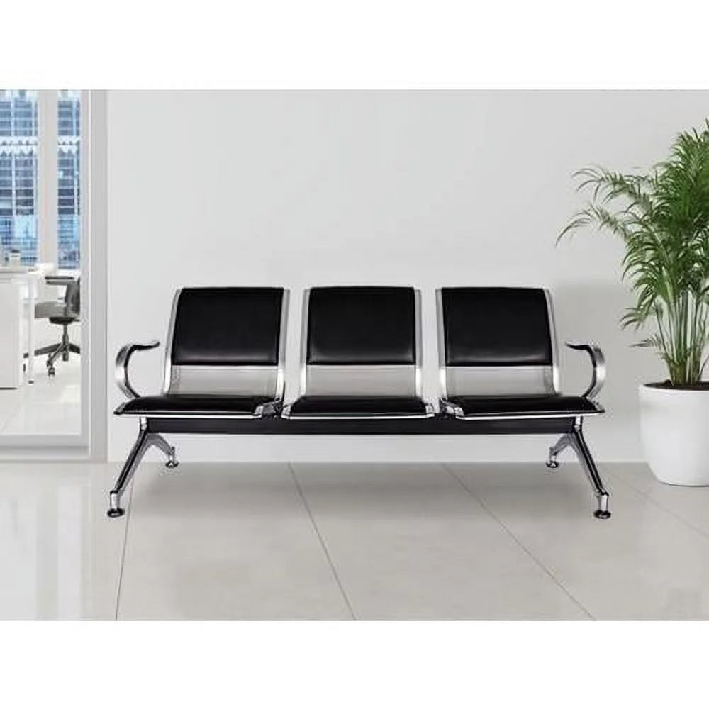 Black 3-Seat PU Leather Reception Chairs with Arms M404996