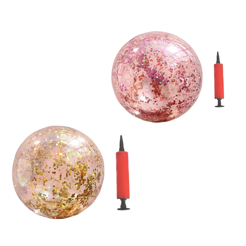 2pcs Glitter Sequin Beach Balls Inflatable PVC Ball Toys with Pumps M51698