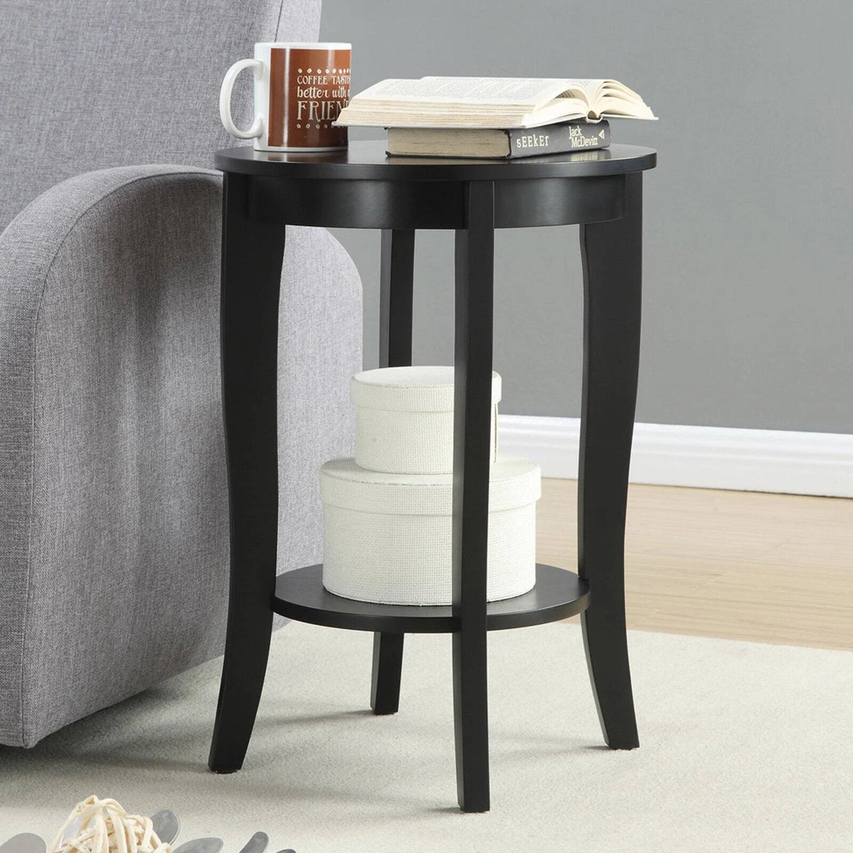 White Faux Marble Round End Table Y2108