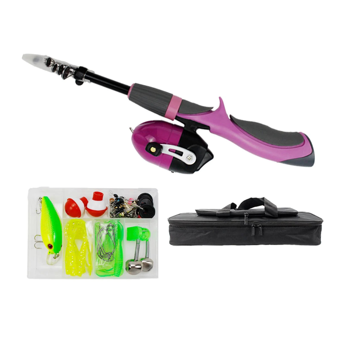 Pink Telescopic Fishing Rod and Reel Carrier Bag with Fishing Line V903759