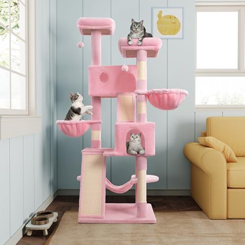 66 Inches Multi-Level Cat Tree Tower with Hammock and Baskets B724