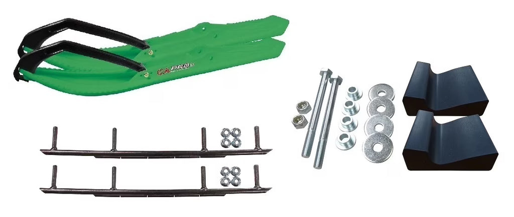 Green BX Snowmobile Skis with 10" Round Bars Complete Kit R84463