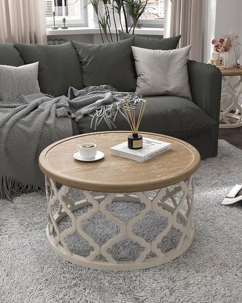30'' Round Distressed Wood Coffee Table with Shelf W155588