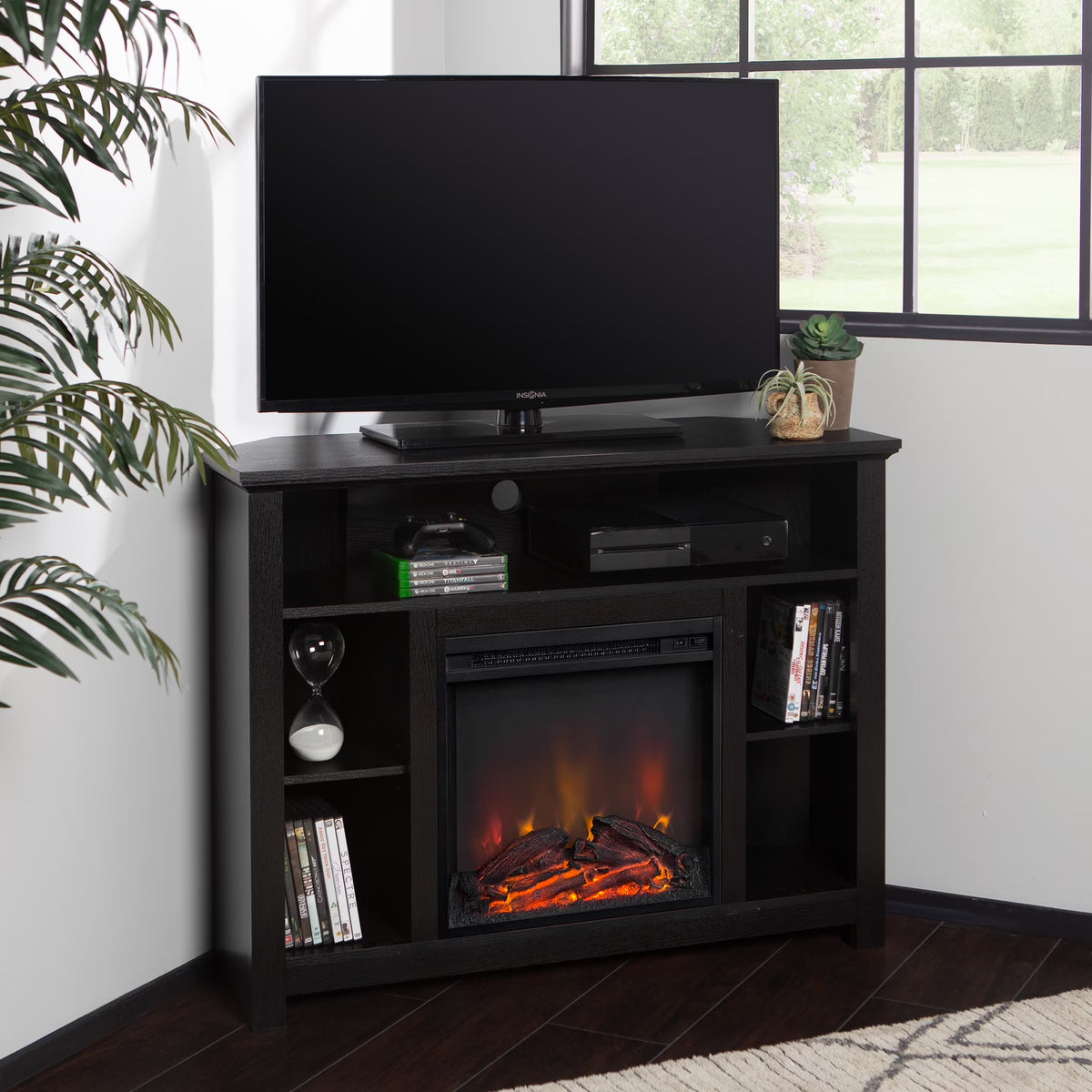 Black Tall Corner Fireplace TV Stand C222827