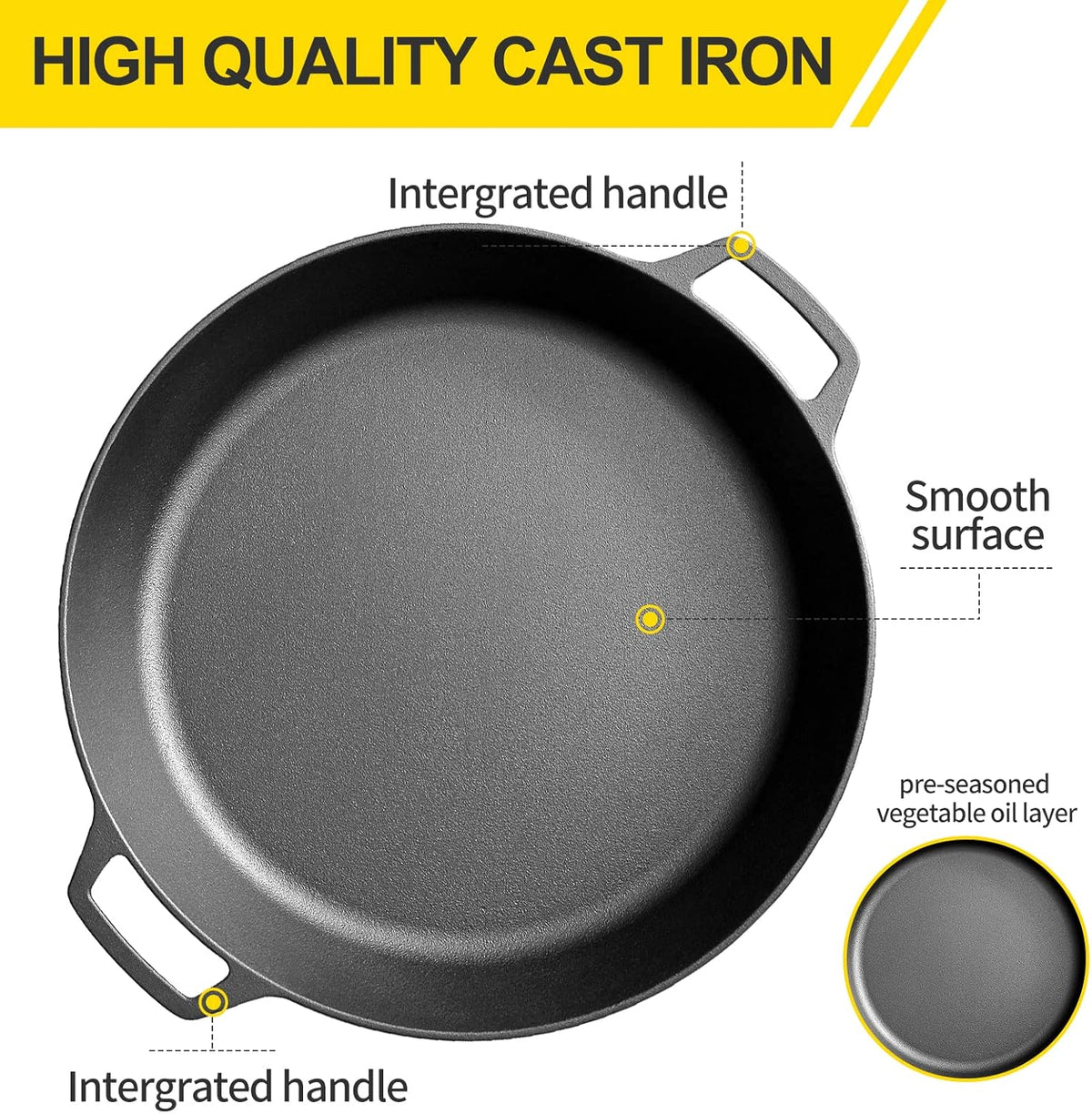 Pre-Seasoned Cast Iron 15 Dual Handle Frying Pan B884
