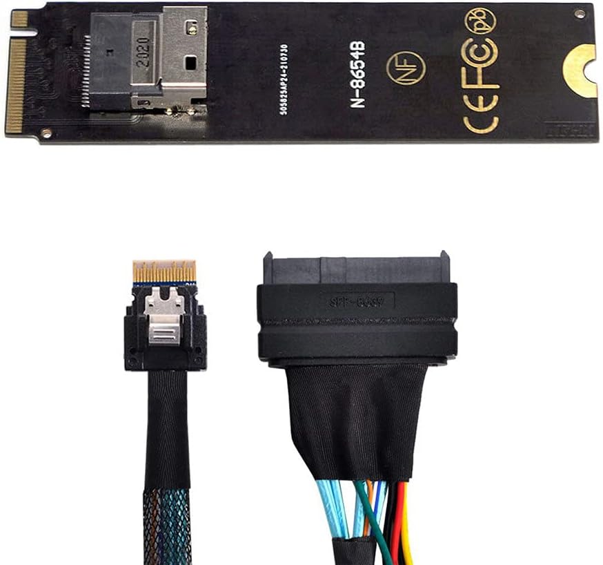 NGFF M-Key NVME to SFF-8654 Slimline SAS Card Adapter and U.2 SFF-8639 NVME PCIe SSD Cable, Pack of 2 X95589