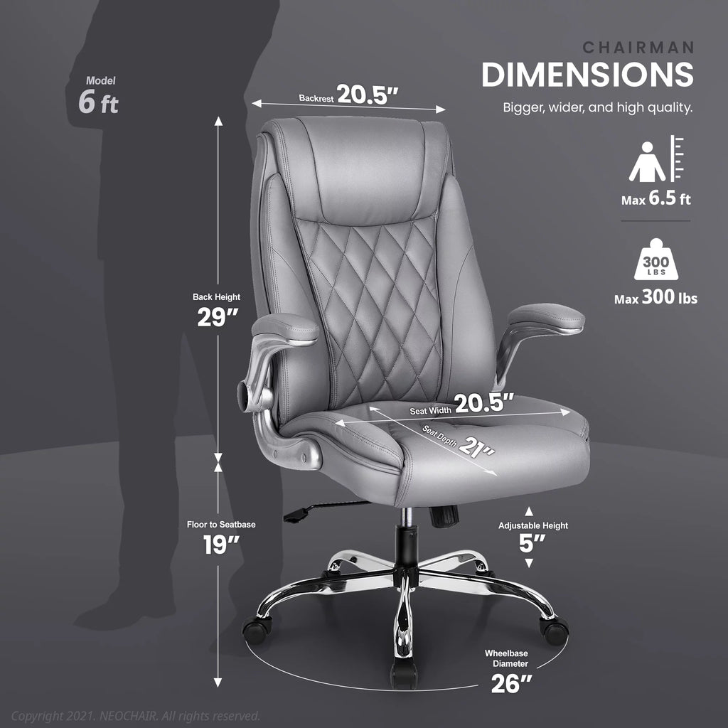 Gray Ergonomic High Back Leather Office Chair T653