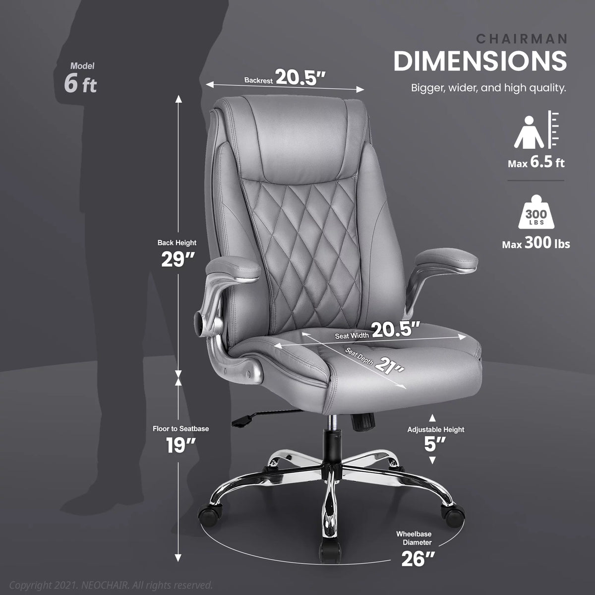 Gray Ergonomic High Back Leather Office Chair T653