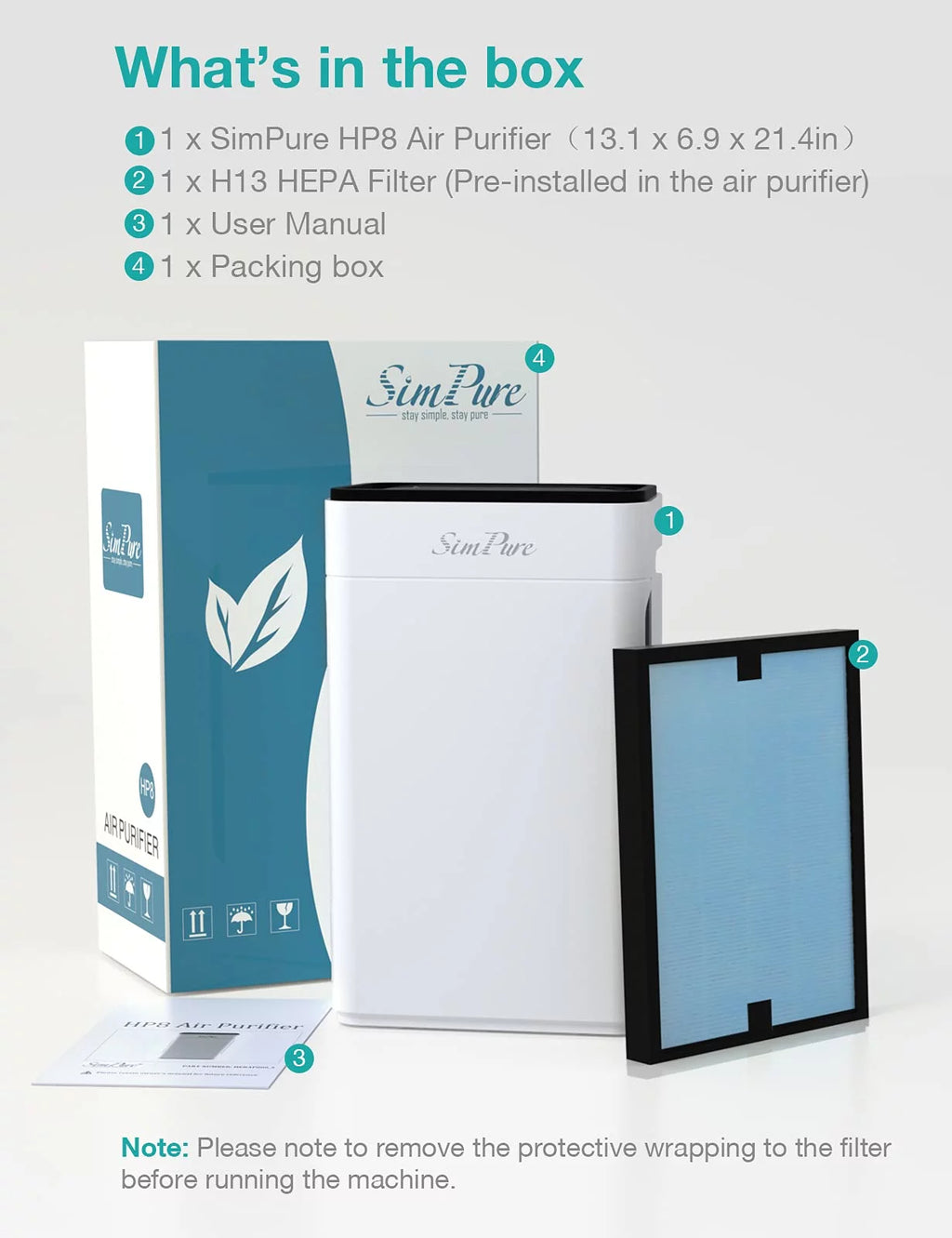 HEPA Air Purifier Air Filter Cleaner White F674750