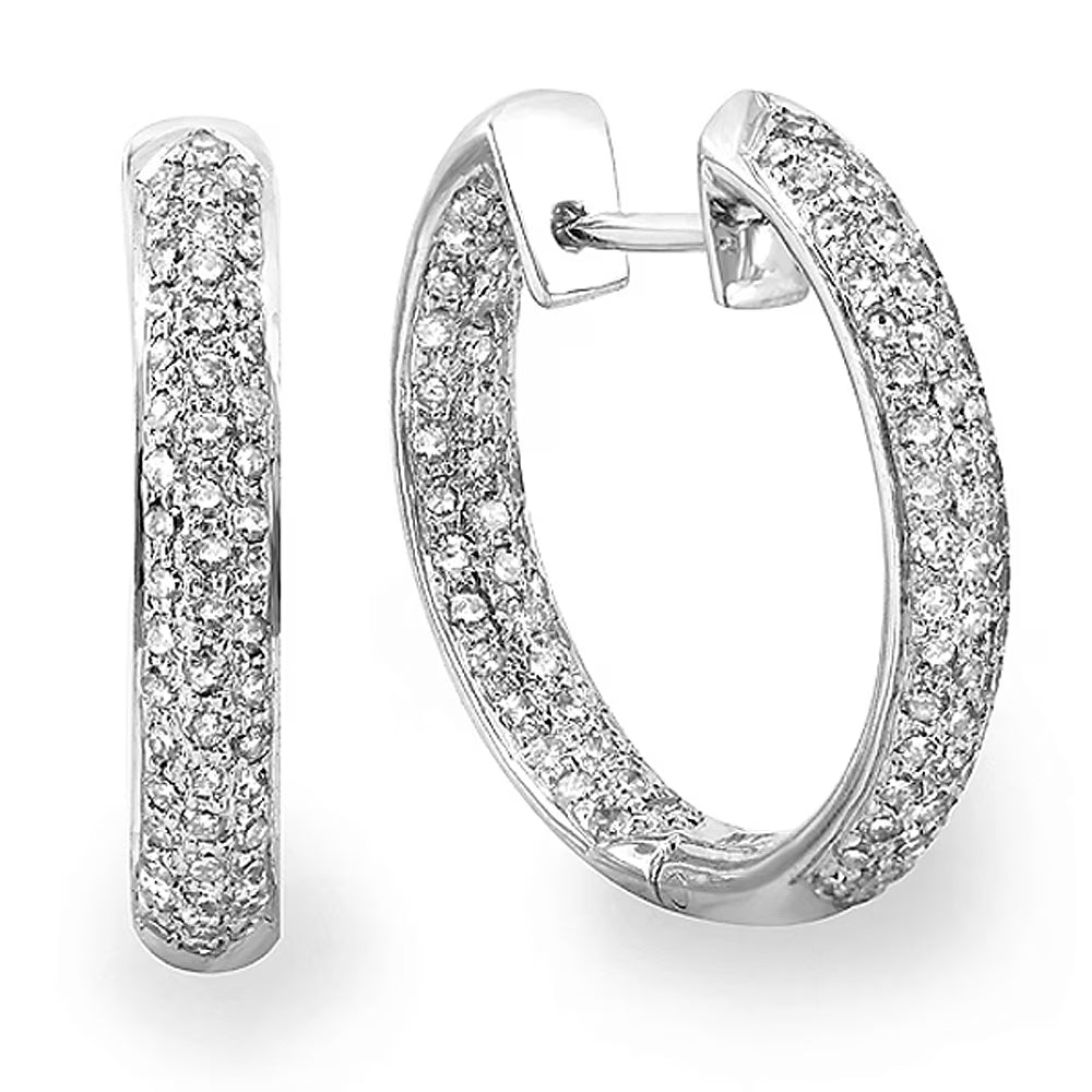 14K White Gold Diamond Pave Hoop Earrings S386
