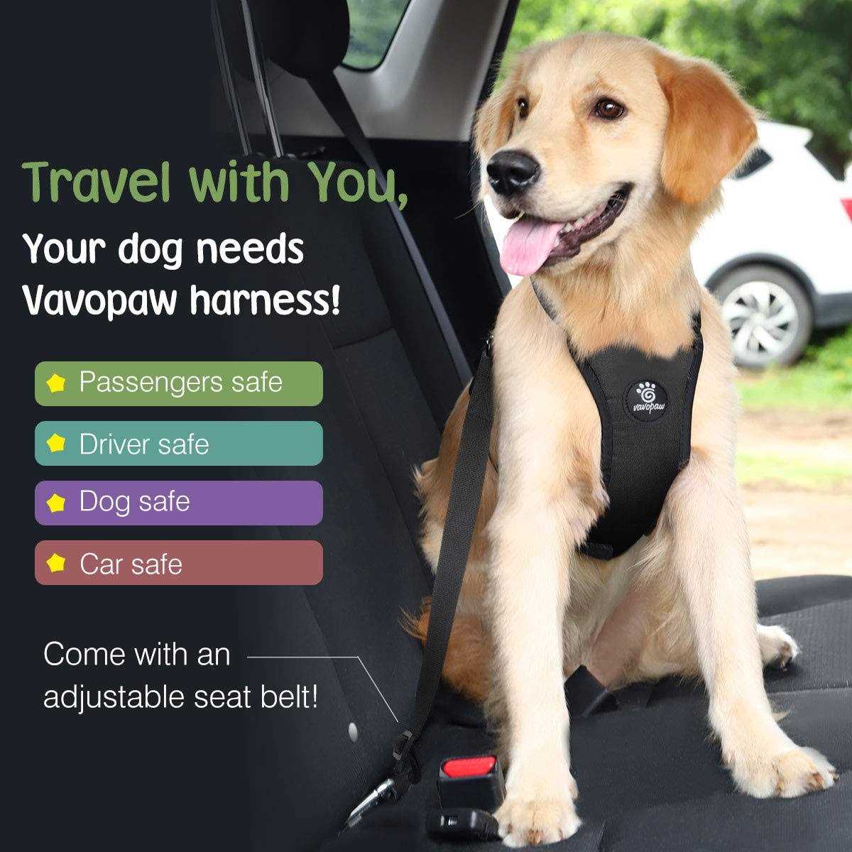 Adjustable Soft Padded Mesh Dog Vehicle Safety Vest Harness with Travel Strap and Carabiner L321