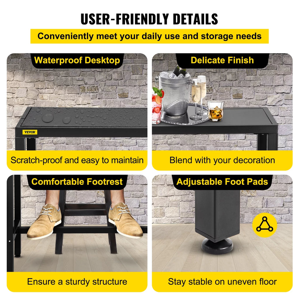 Narrow Rectangular Bar Height Outdoor Table with Adjustable Feet P940615