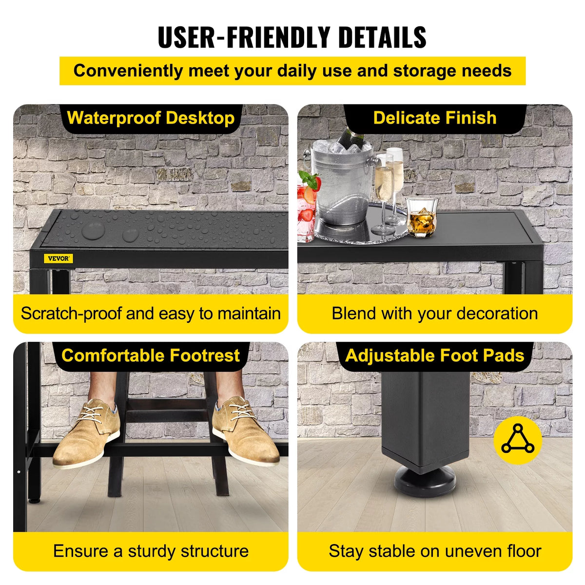 Narrow Rectangular Bar Height Outdoor Table with Adjustable Feet P940615