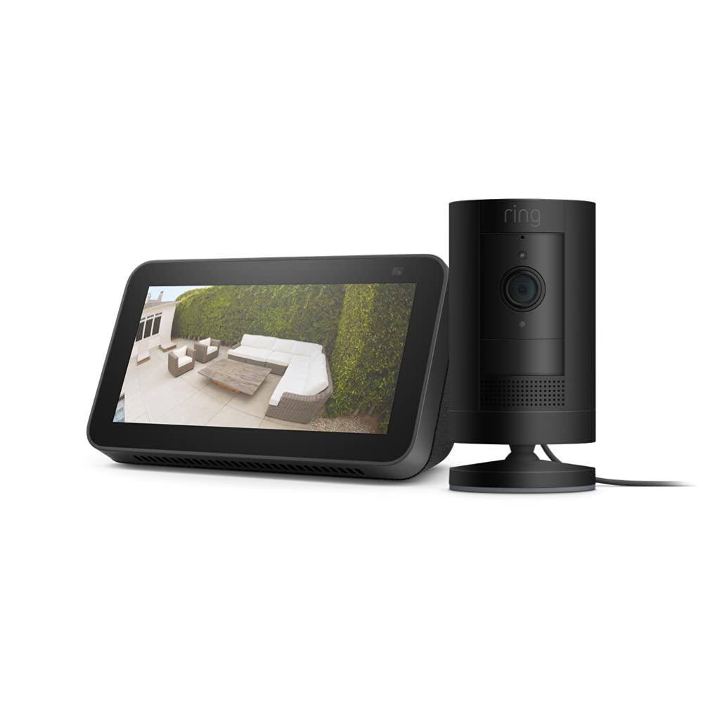 Stick Up Camera Plug-In Indoor/Outdoor Security Camera in Black with Echo Show 5 E7911