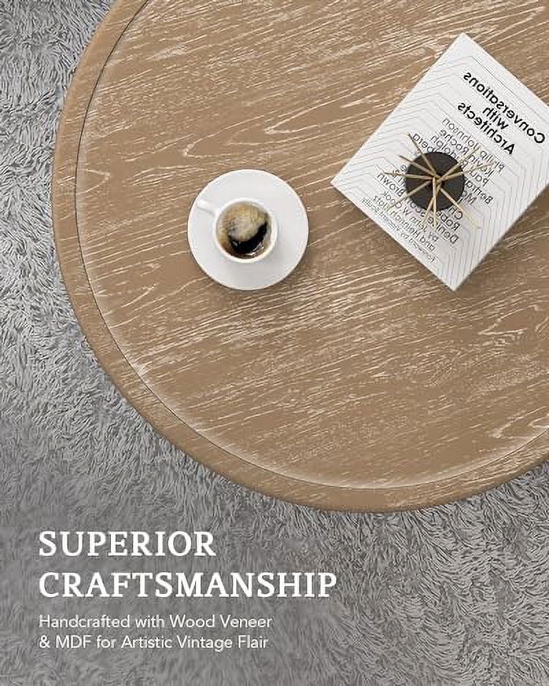 30'' Round Distressed Wood Coffee Table with Shelf W155588