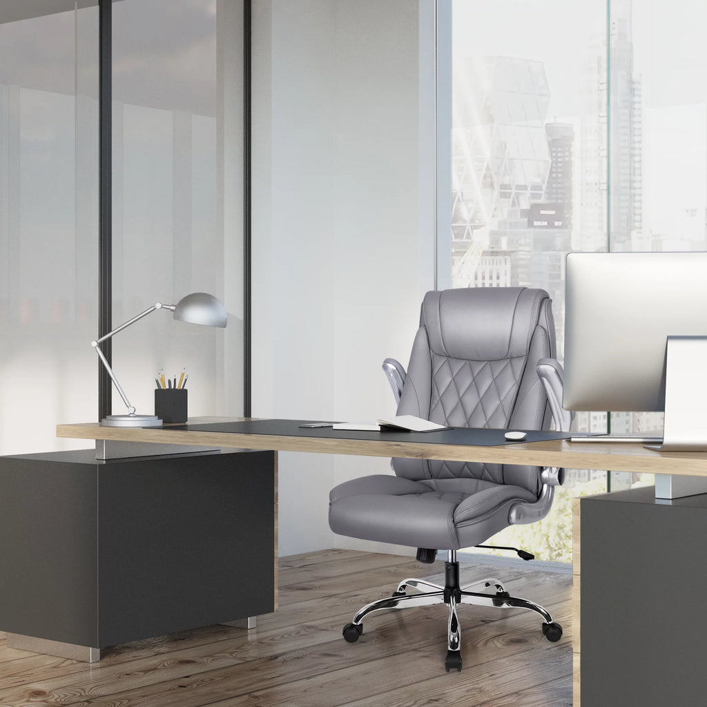 Gray Ergonomic High Back Leather Office Chair T653