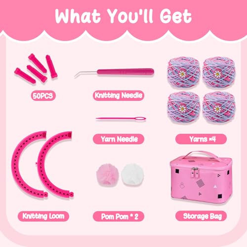 Knitting Loom Kit with Storage Bags Yarns Knitting Tools Pink L634091
