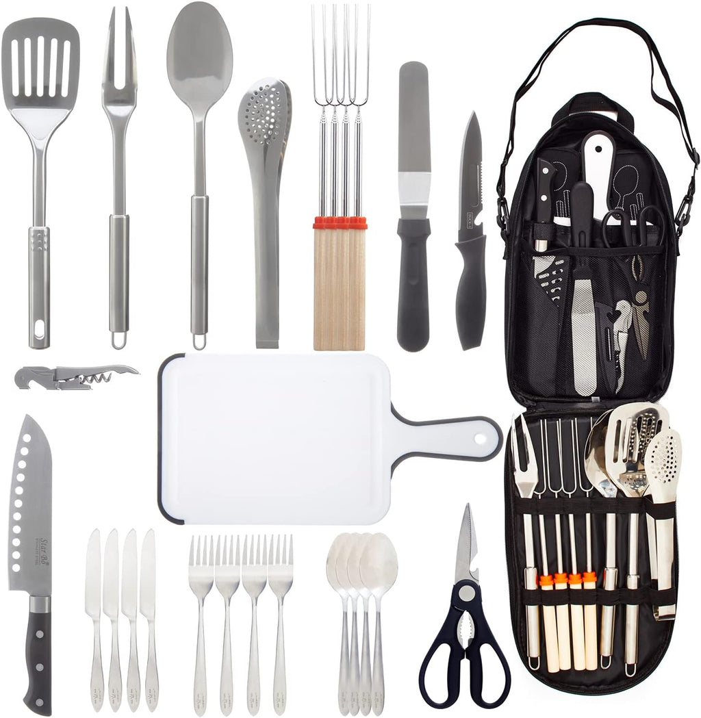 Portable Stainless Steel Camping Utensil Organizer Set 31 Pcs H237