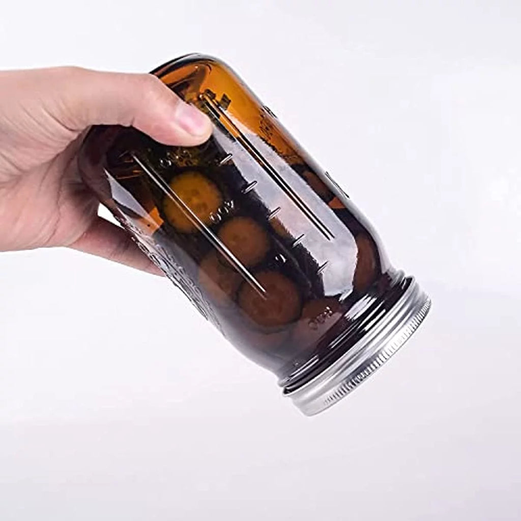 4 Pack 32Oz Amber Wide Mouth Glass Mason Jars with Airtight Lids and Bands Z78389