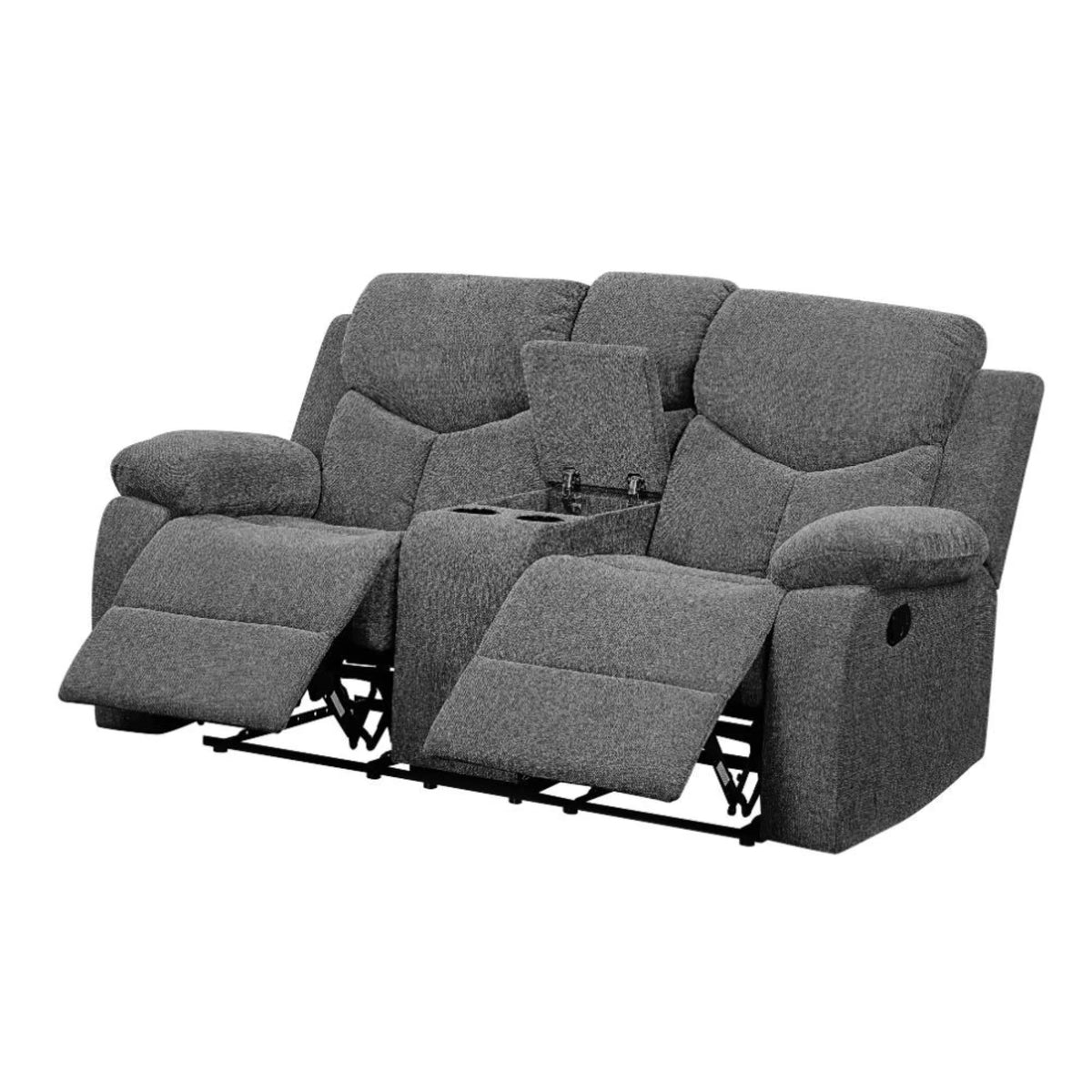 Gray Chenille Loveseat with Console F2808