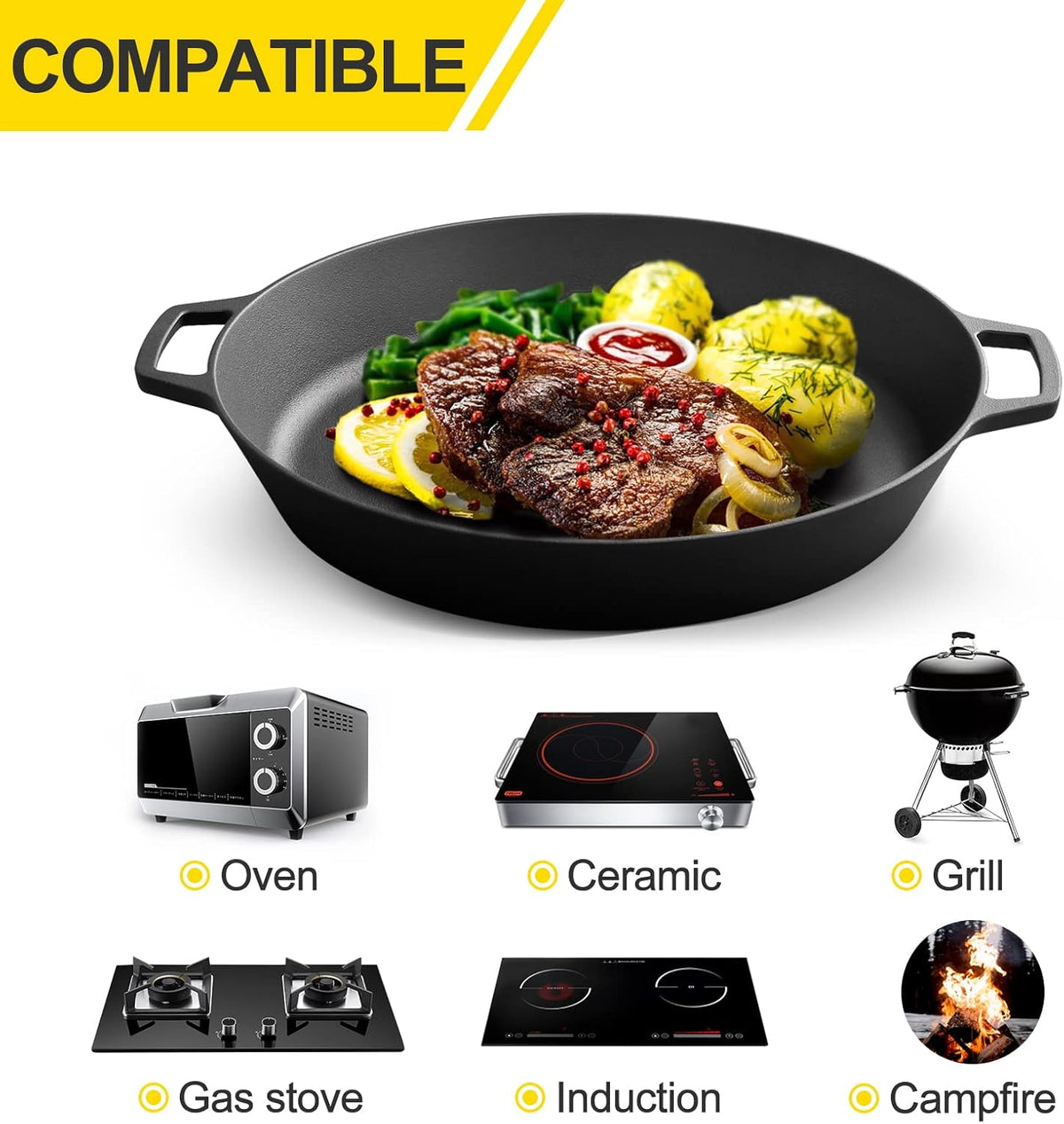 Pre-Seasoned Cast Iron 15 Dual Handle Frying Pan B884