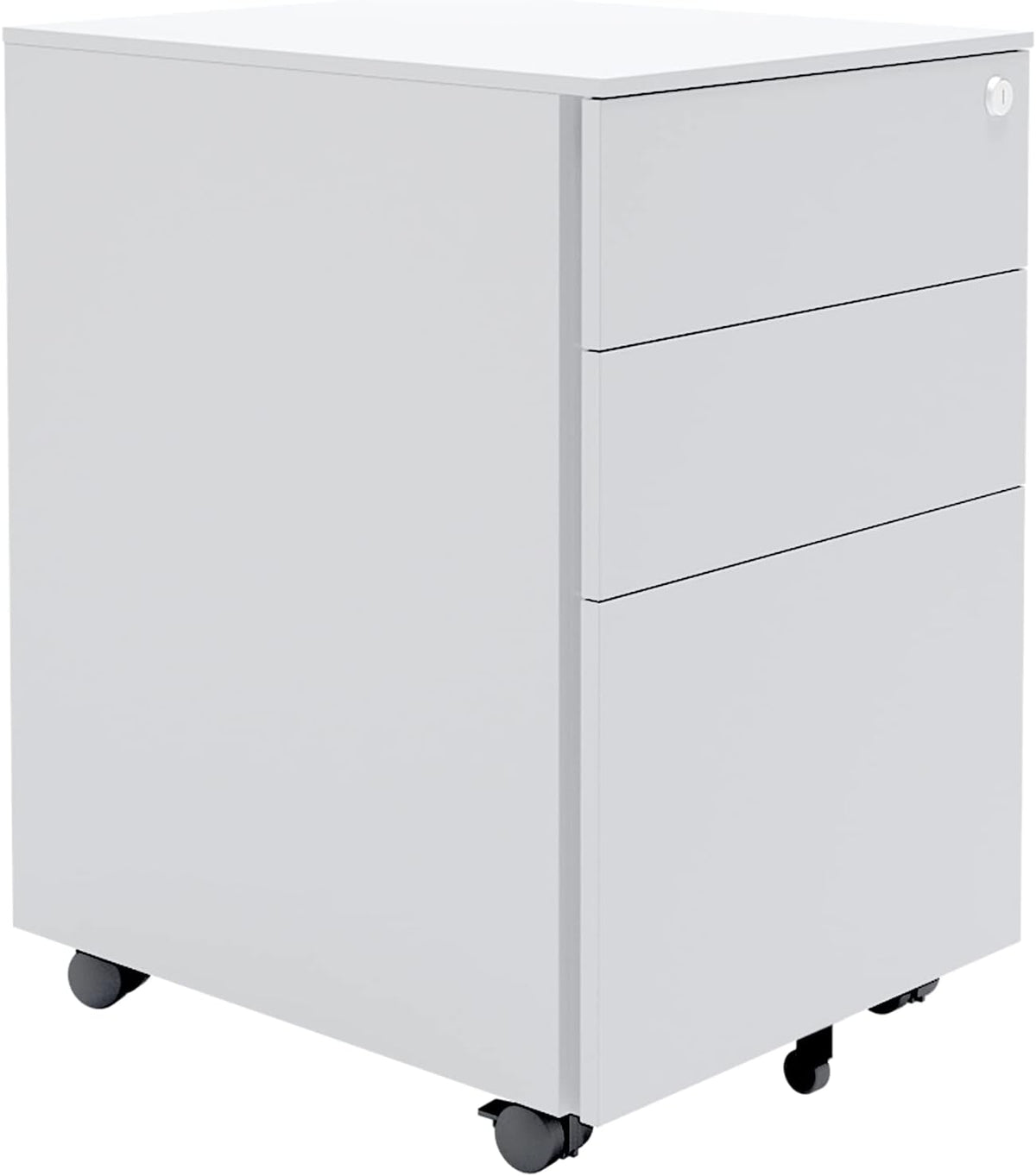White Three Drawer Filing Cabinet with Rolling Casters M8251