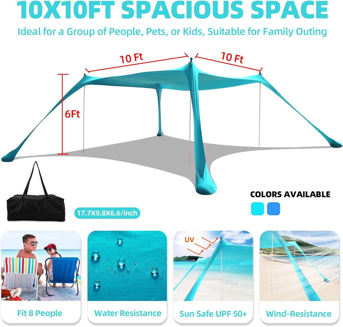 10x10 FT Pop Up Beach Sun Shade Tent with Carrying Bag F7070