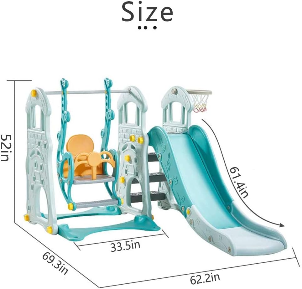 3 in 1 Toddler Slides and Swing Set with Basketball Hoop Kids Climber Playset Blue W321