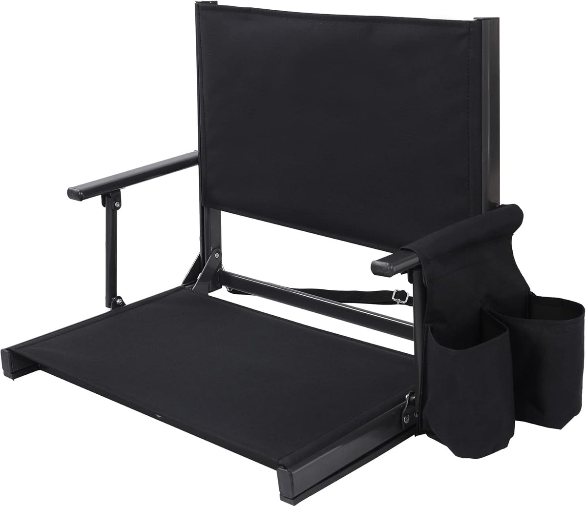 Black Folding Stadium Chair with Cup Holder I800