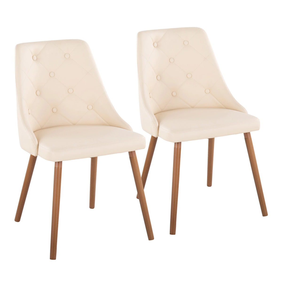 Cream Faux Leather Chair with Tapered Wood Legs Set of 2 J146