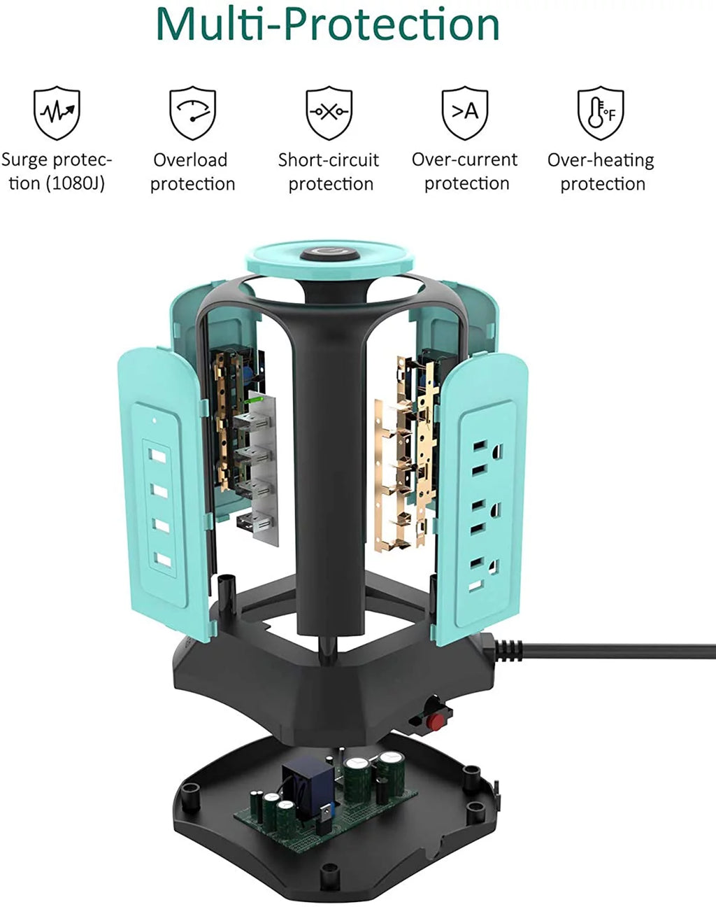Blue Surge Protector Tower Power Strip with 9 Outlets D930
